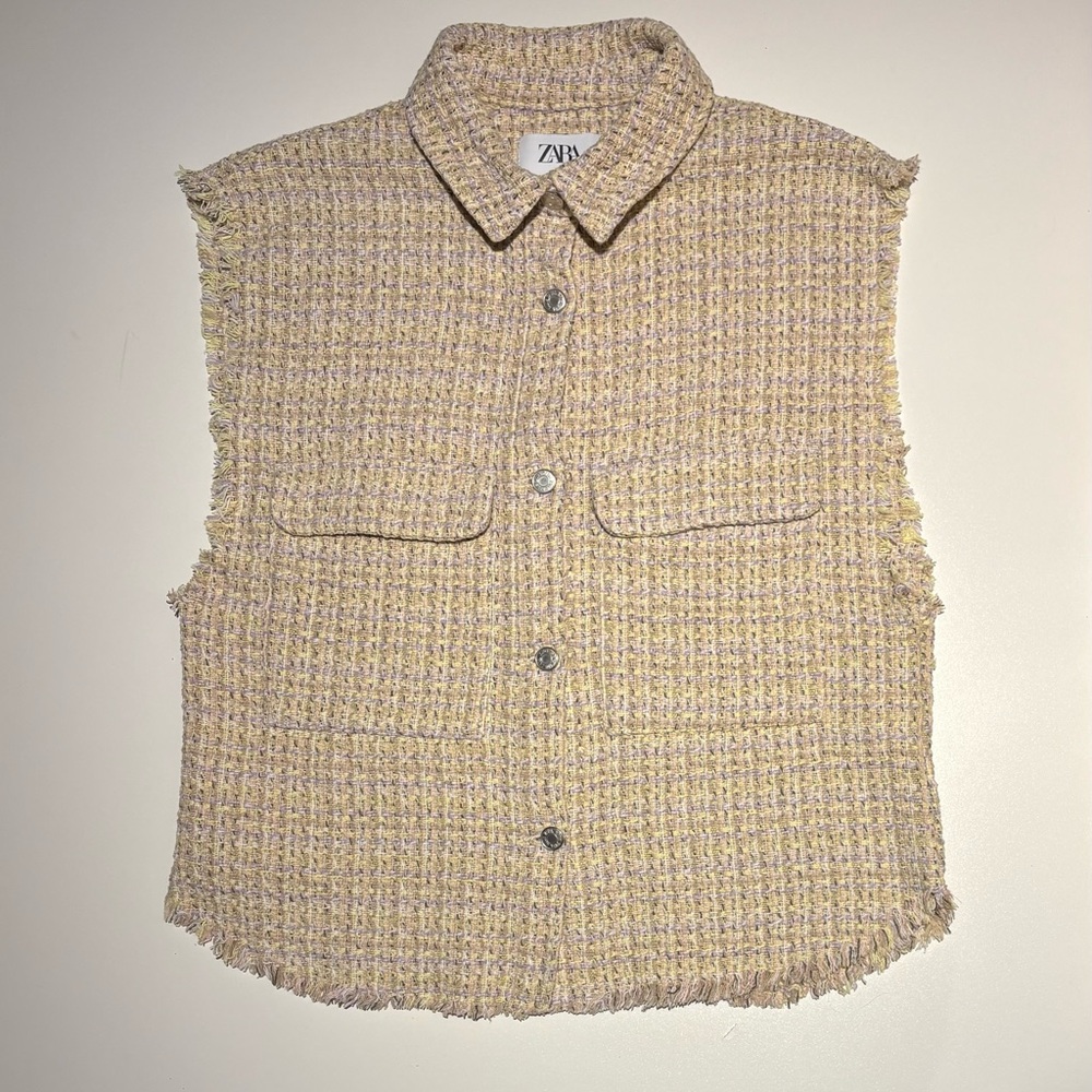 Zara Kids Tweed Fringe Trim Textured Vest Jacket Top 11-12Y